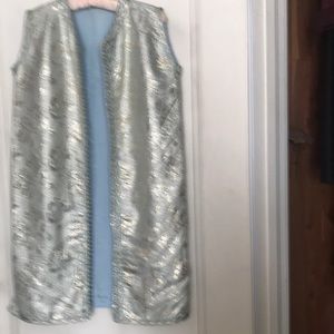 Vintage brocade dress turquoise and silver brocade; turquoise taffeta lined